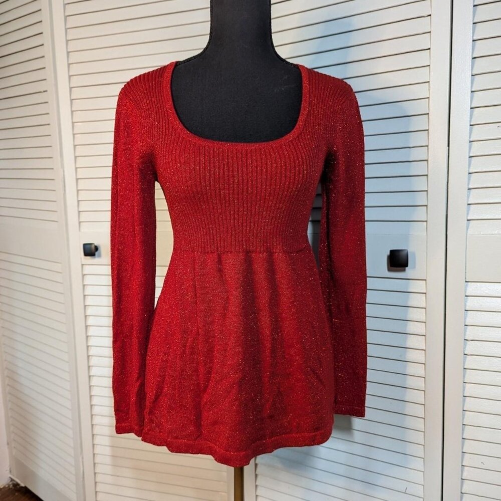 Red Sparkly babydoll long sleeve top